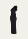 elcie one-shoulder column gown with feathers