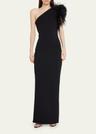 elcie one-shoulder column gown with feathers