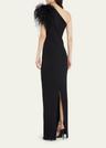elcie one-shoulder column gown with feathers