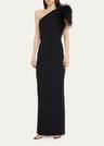 elcie one-shoulder column gown with feathers