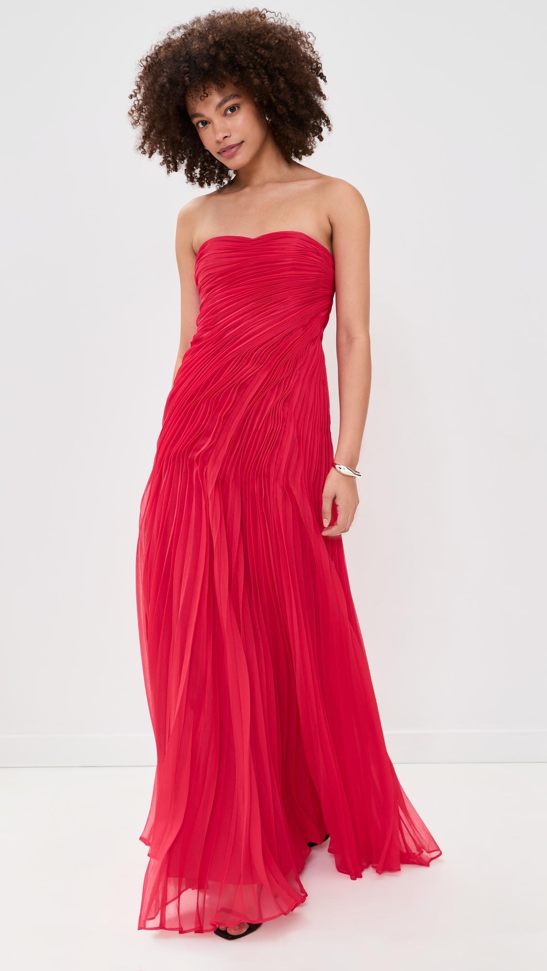 elea asymmetrical pleated gown