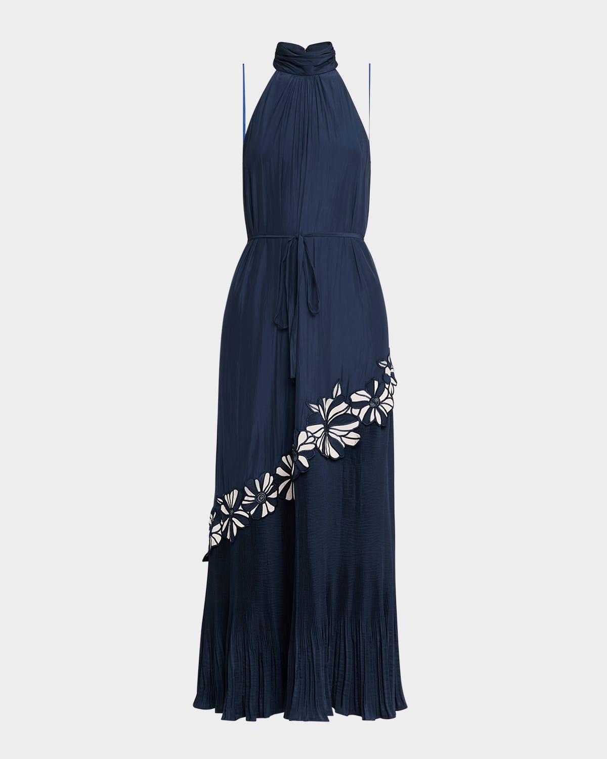 eleah floral embroidered halter midi dress