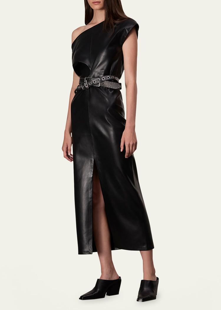 eleanor faux leather midi dress