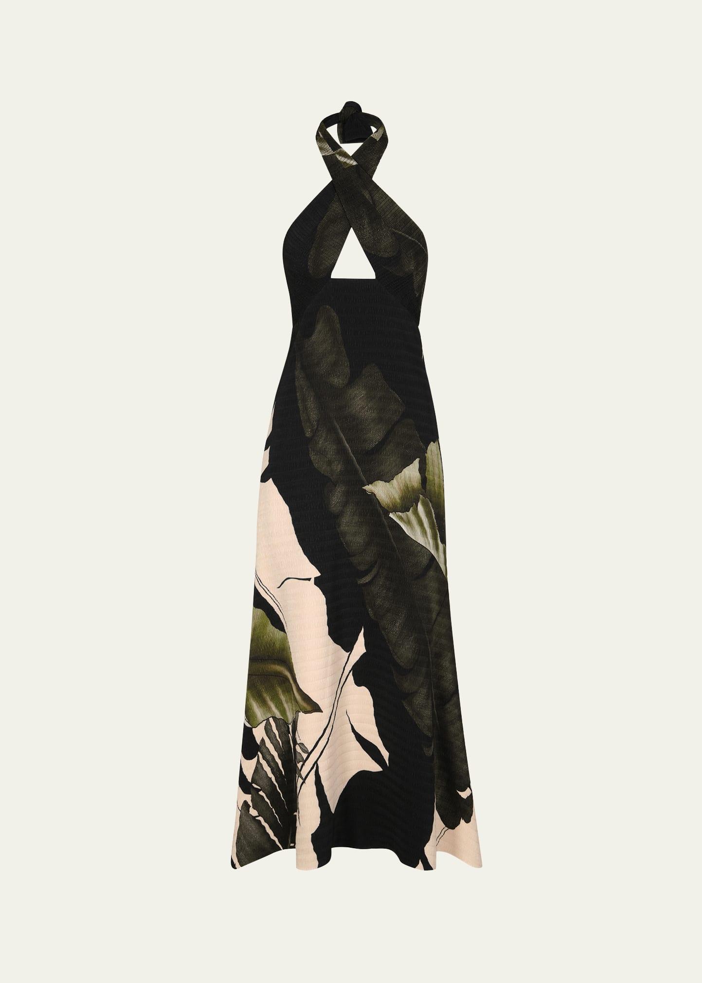 elegant expedition printed crossover halter ankle dress