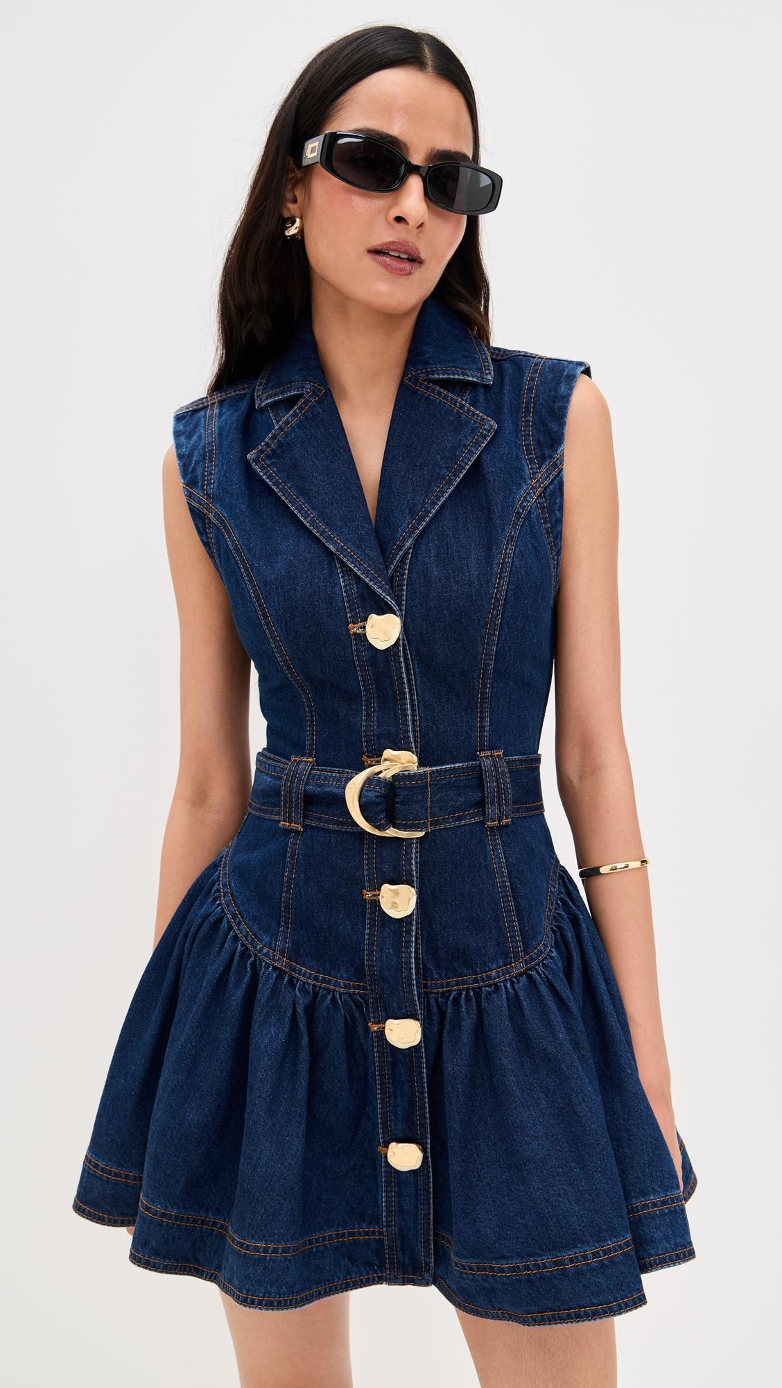 elena belted denim mini dress