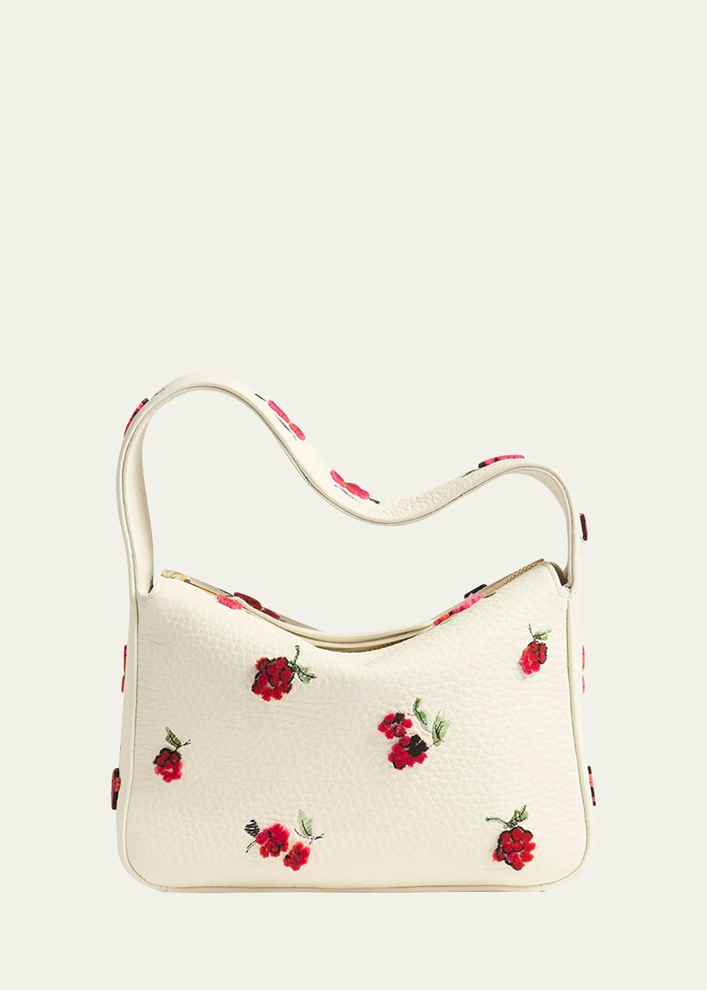 elena raspberry applique leather shoulder bag