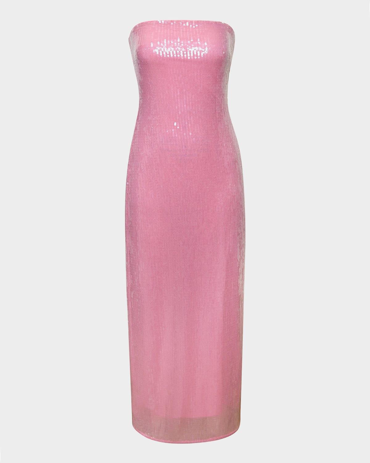 elena strapless sequin column maxi dress