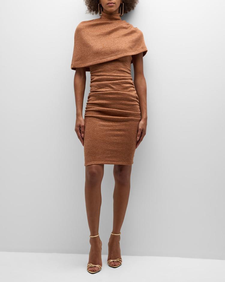 elenor ruched shimmer bodycon midi dress