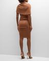 elenor ruched shimmer bodycon midi dress