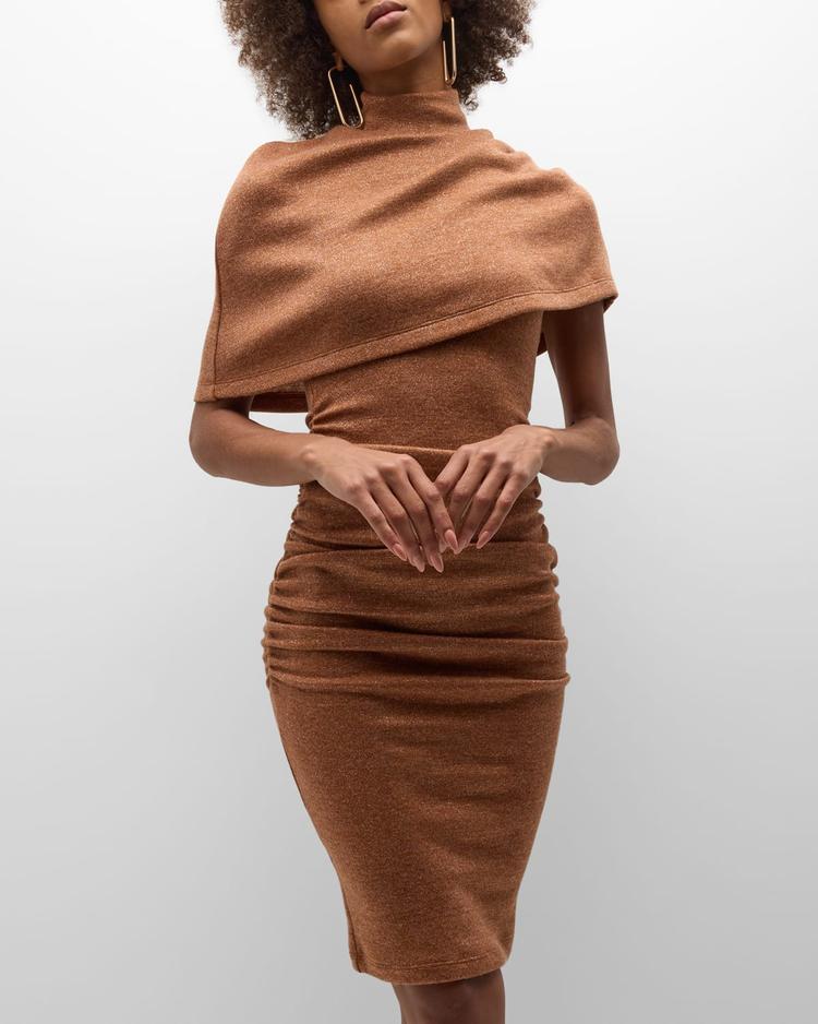 elenor ruched shimmer bodycon midi dress