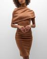 elenor ruched shimmer bodycon midi dress