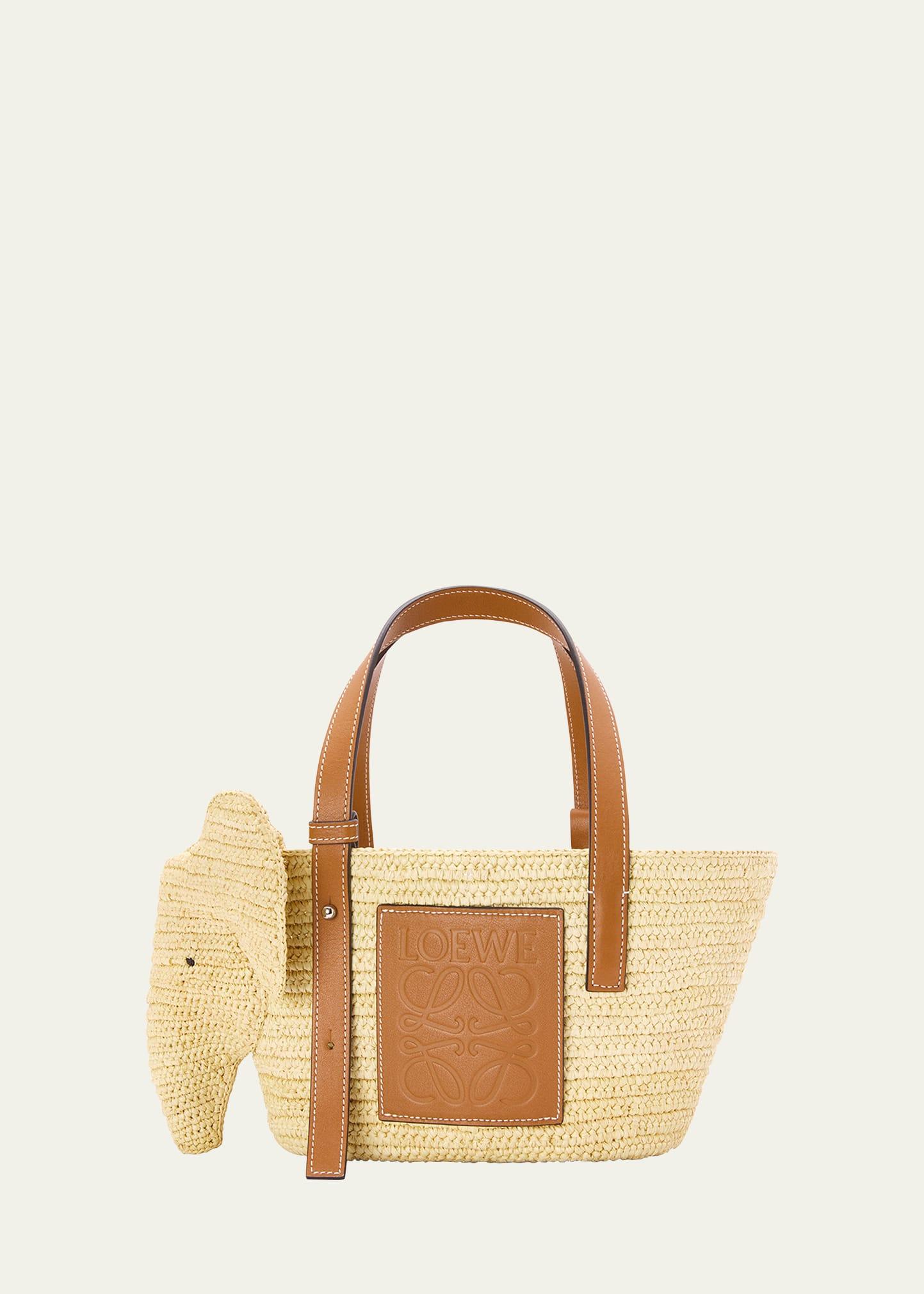 elephant small raffia basket tote bag