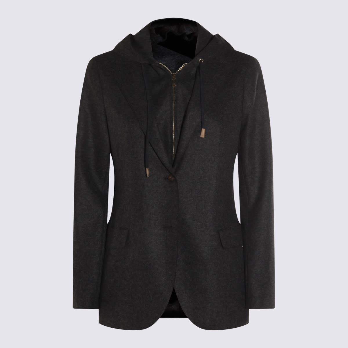 eleventy dark grey wool hodie blazer