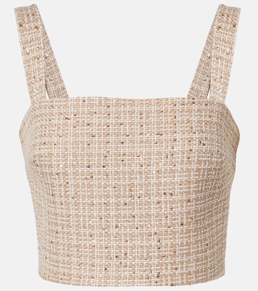 elie saab checked sequined tweed crop top