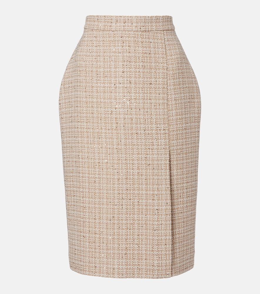 elie saab checked sequined tweed midi skirt