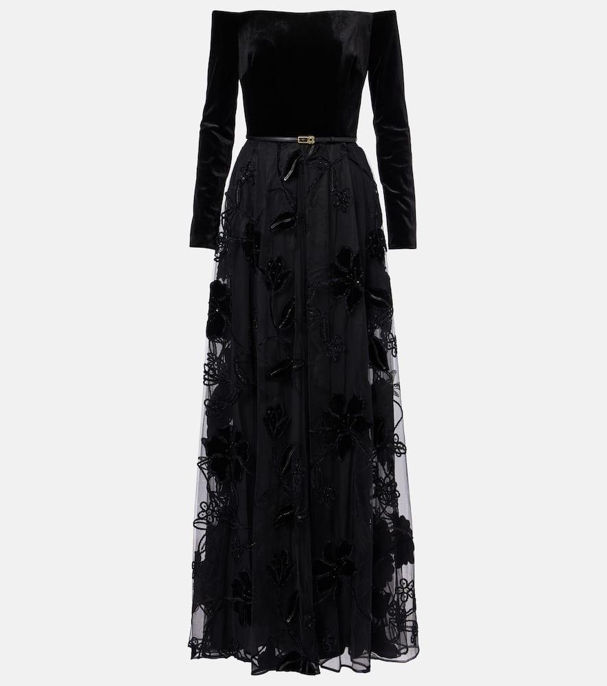 elie saab embroidered tulle and velvet gown