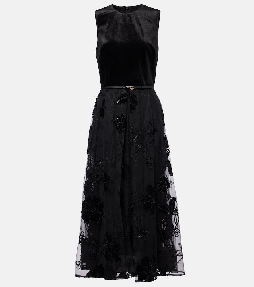 elie saab embroidered tulle and velvet midi dress