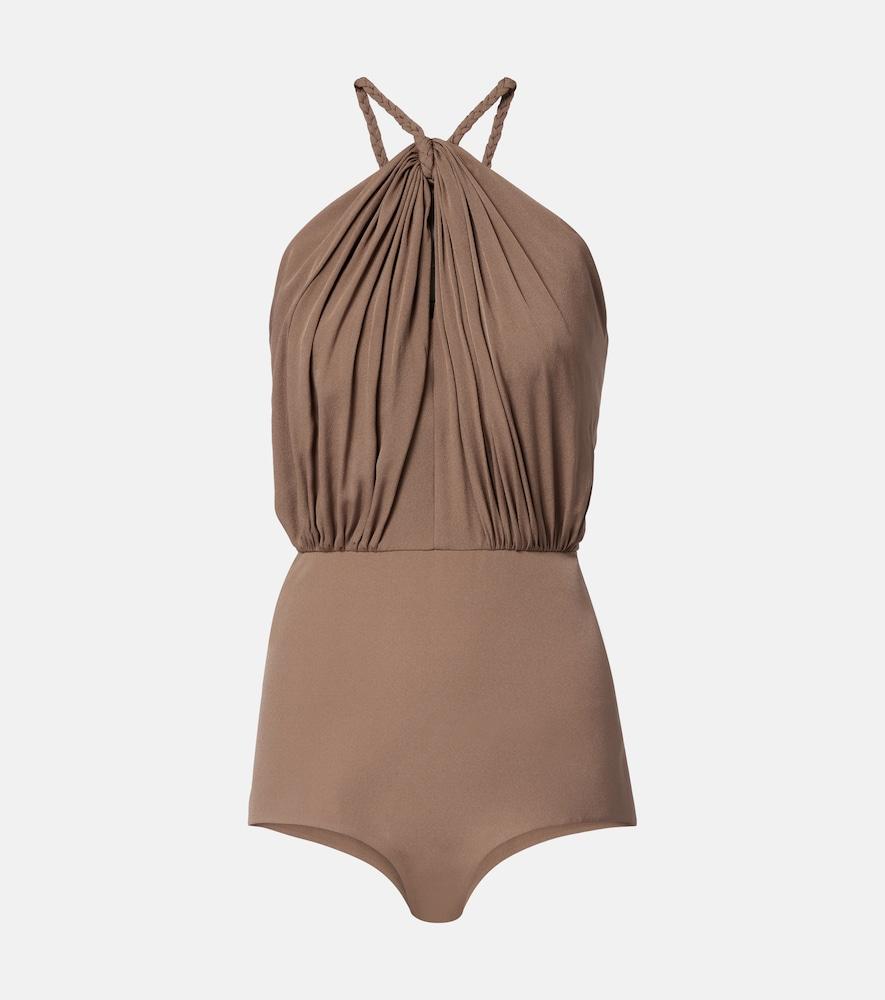 elie saab gathered silk georgette bodysuit