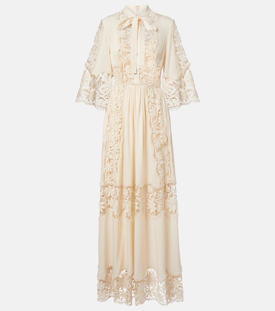elie saab georgette and macramé gown