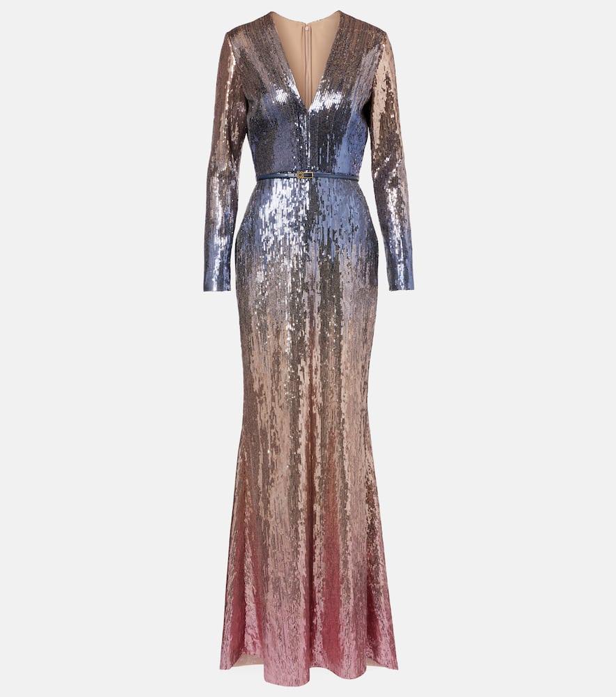elie saab ombré sequined belted gown