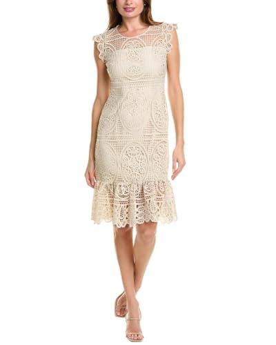 elie tahari womens mosaic lace dress, 4, beige