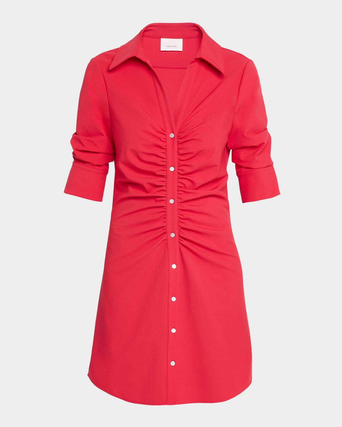 elina ruched button-front mini dress