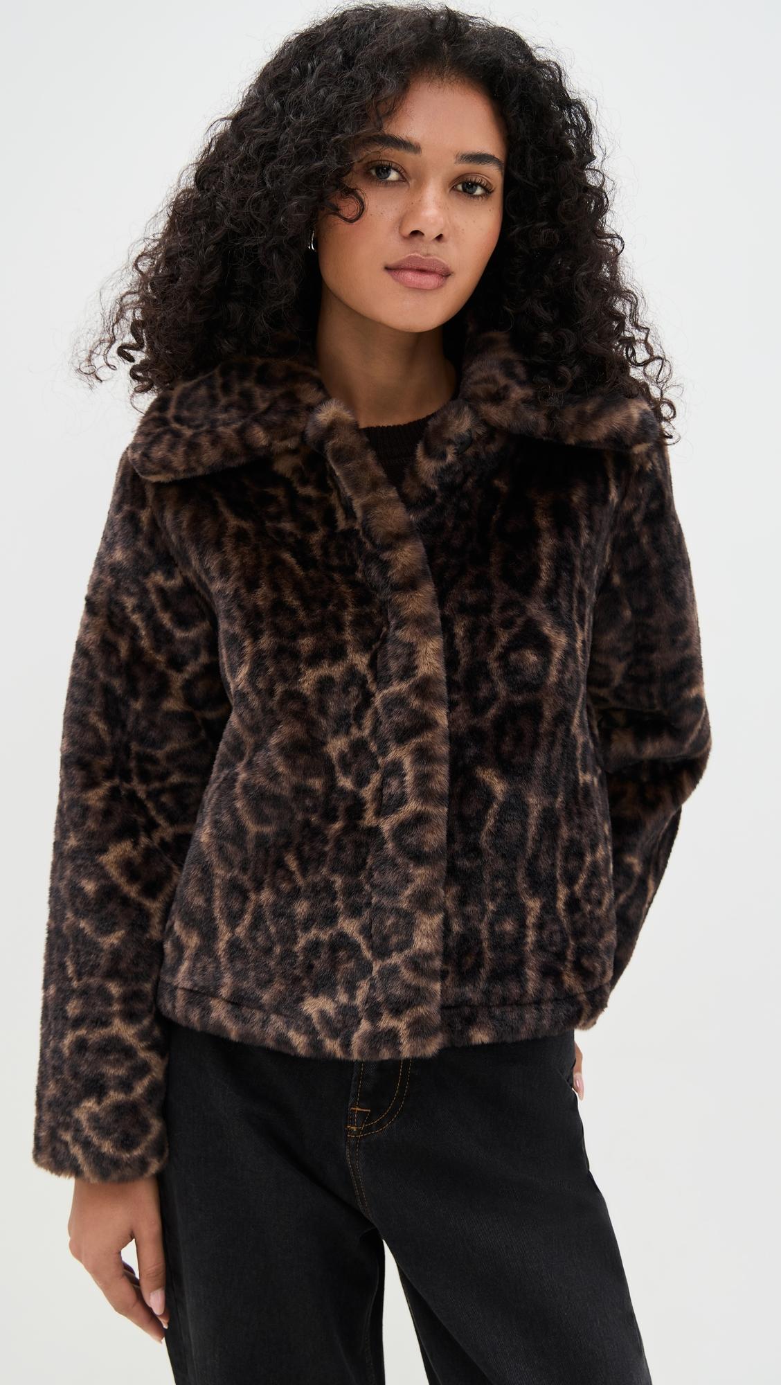 elis faux fur leopard print coat