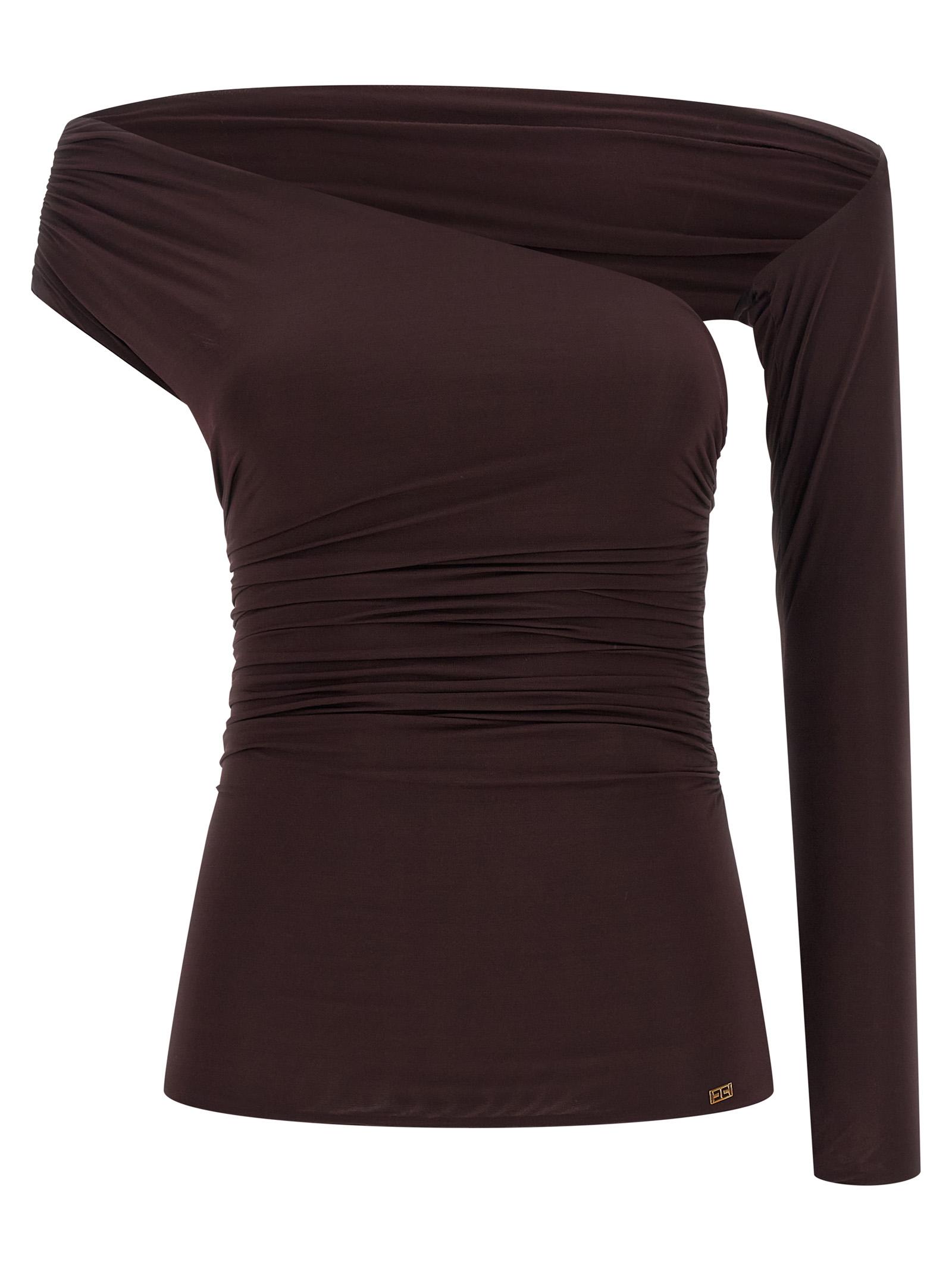 elisabetta franchi asymmetrical neckline top brown viscose tops - women