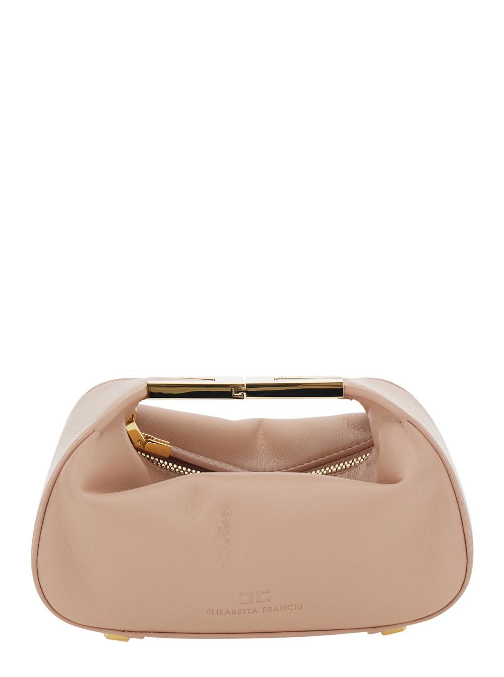 elisabetta franchi beige mini bag with jewel handle and top zip closure in tech fabric for women