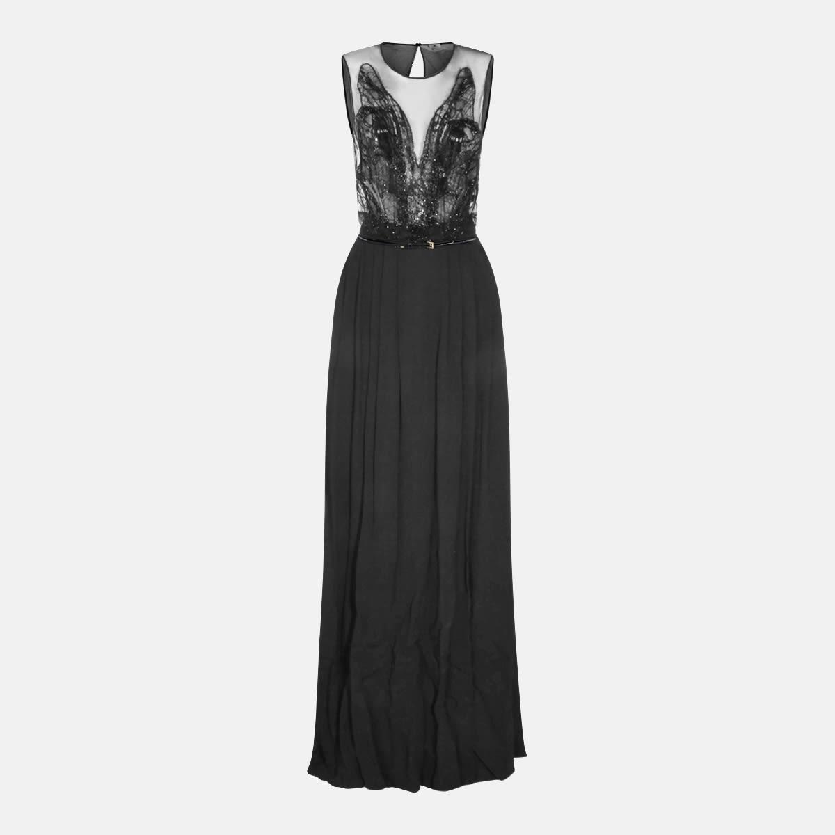 elisabetta franchi black mesh long dress