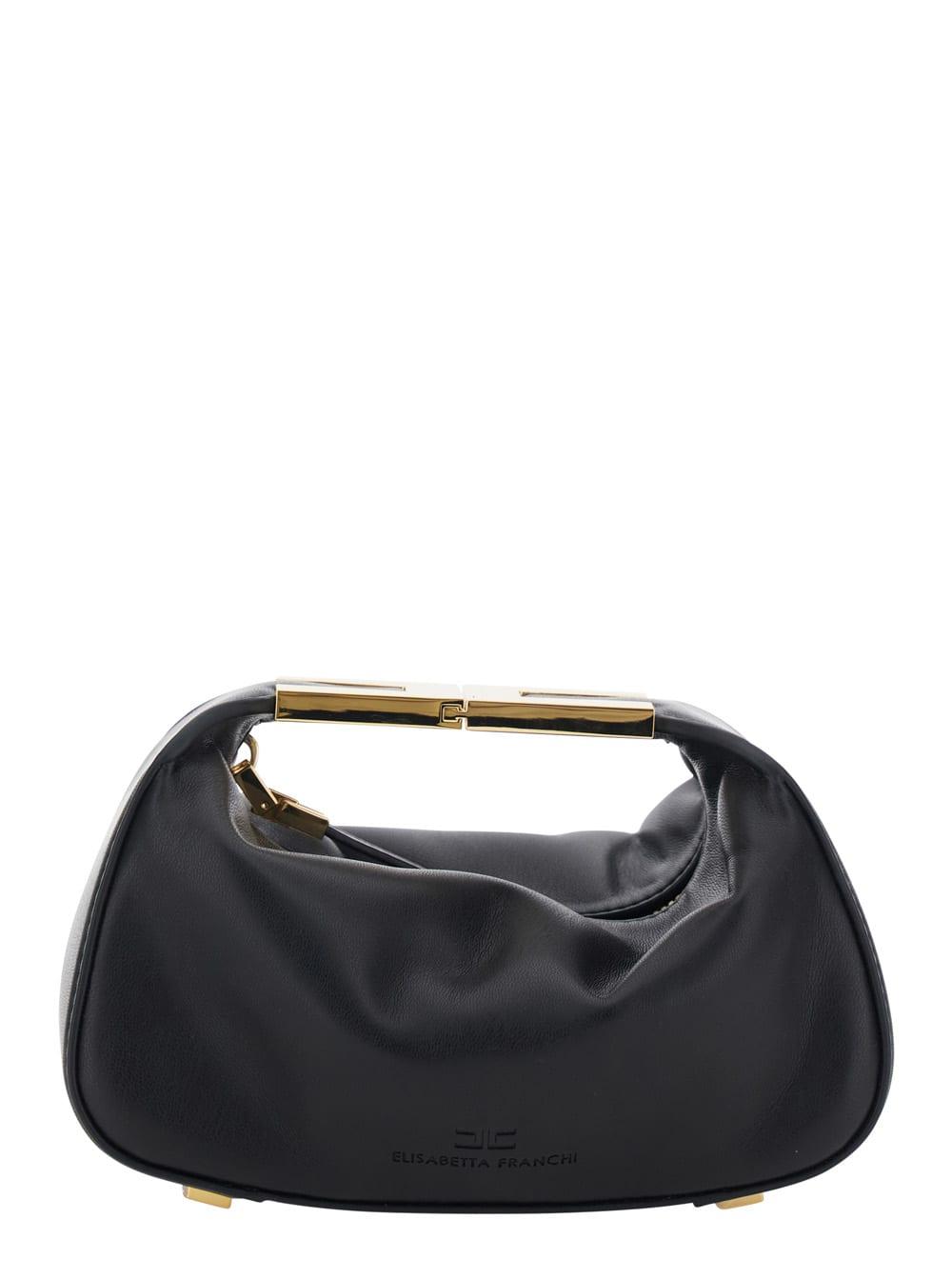 elisabetta franchi black mini bag with jewel handle and top zip closure in fabric for women