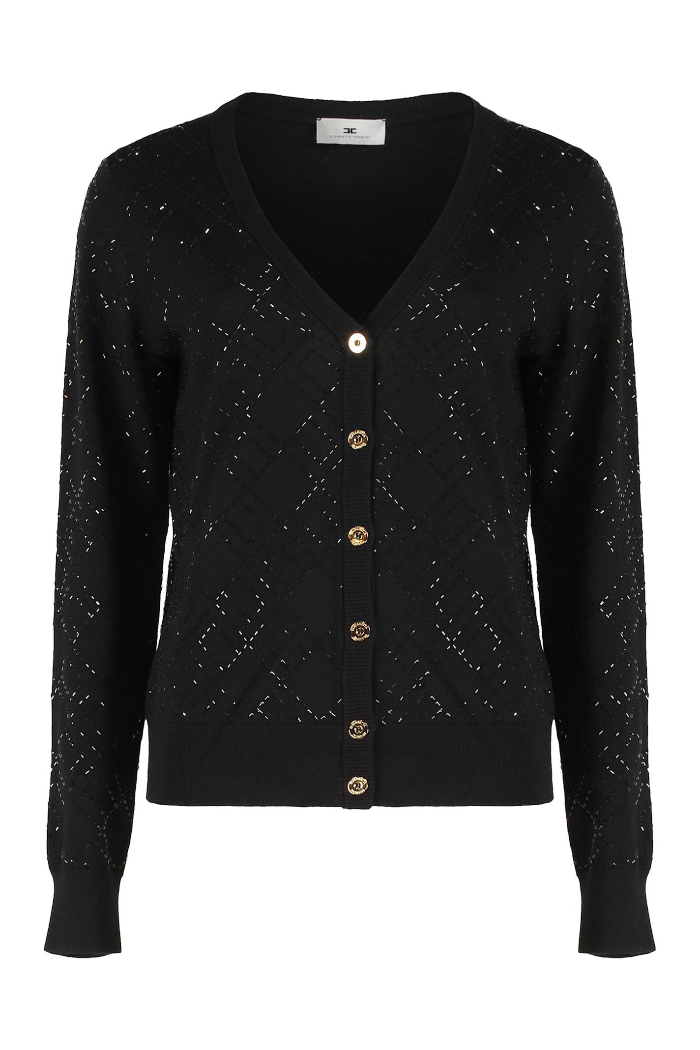 elisabetta franchi cardigan in wool with crystals