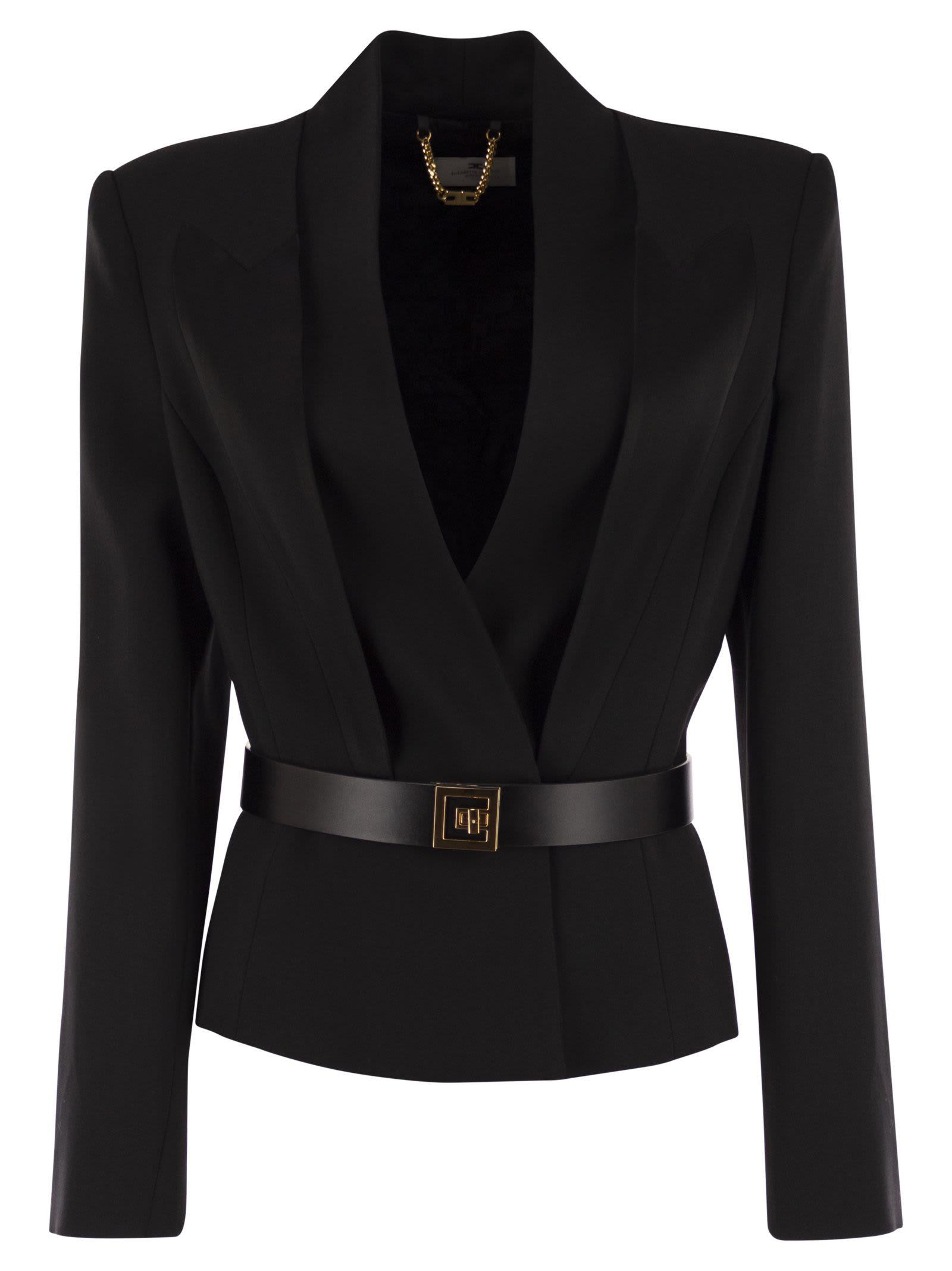 elisabetta franchi crepe jacket with satin lapels