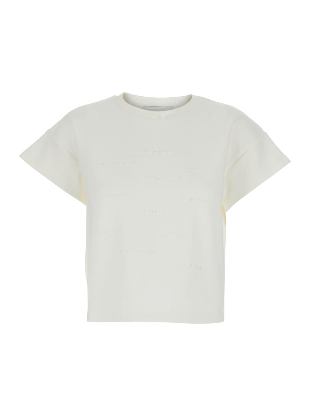 elisabetta franchi crew neck t-shirt with front lettering in white stretch cotton for women