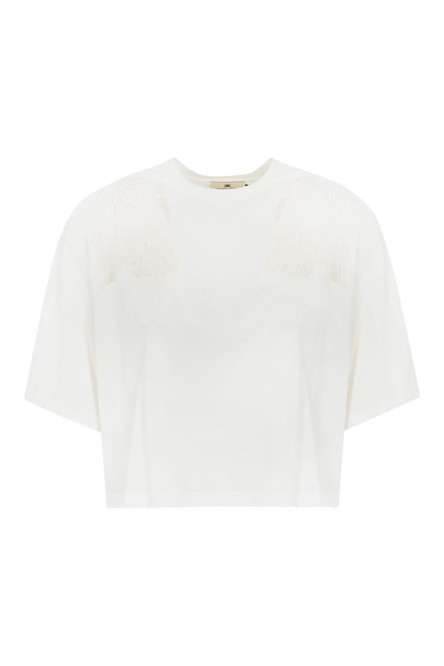 elisabetta franchi cropped t-shirt with embroidery