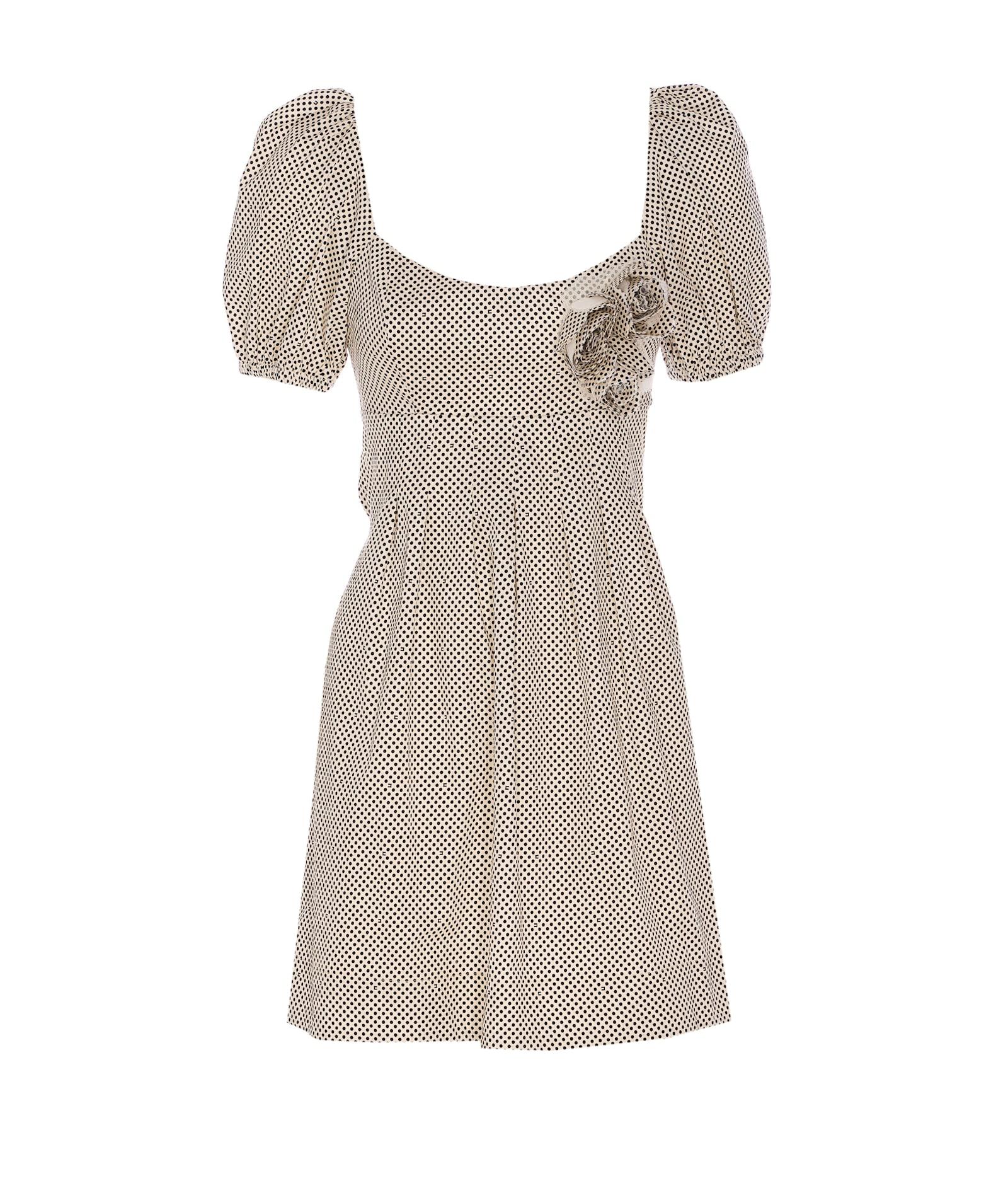 elisabetta franchi embroidered cotton dress with polka dots and roses
