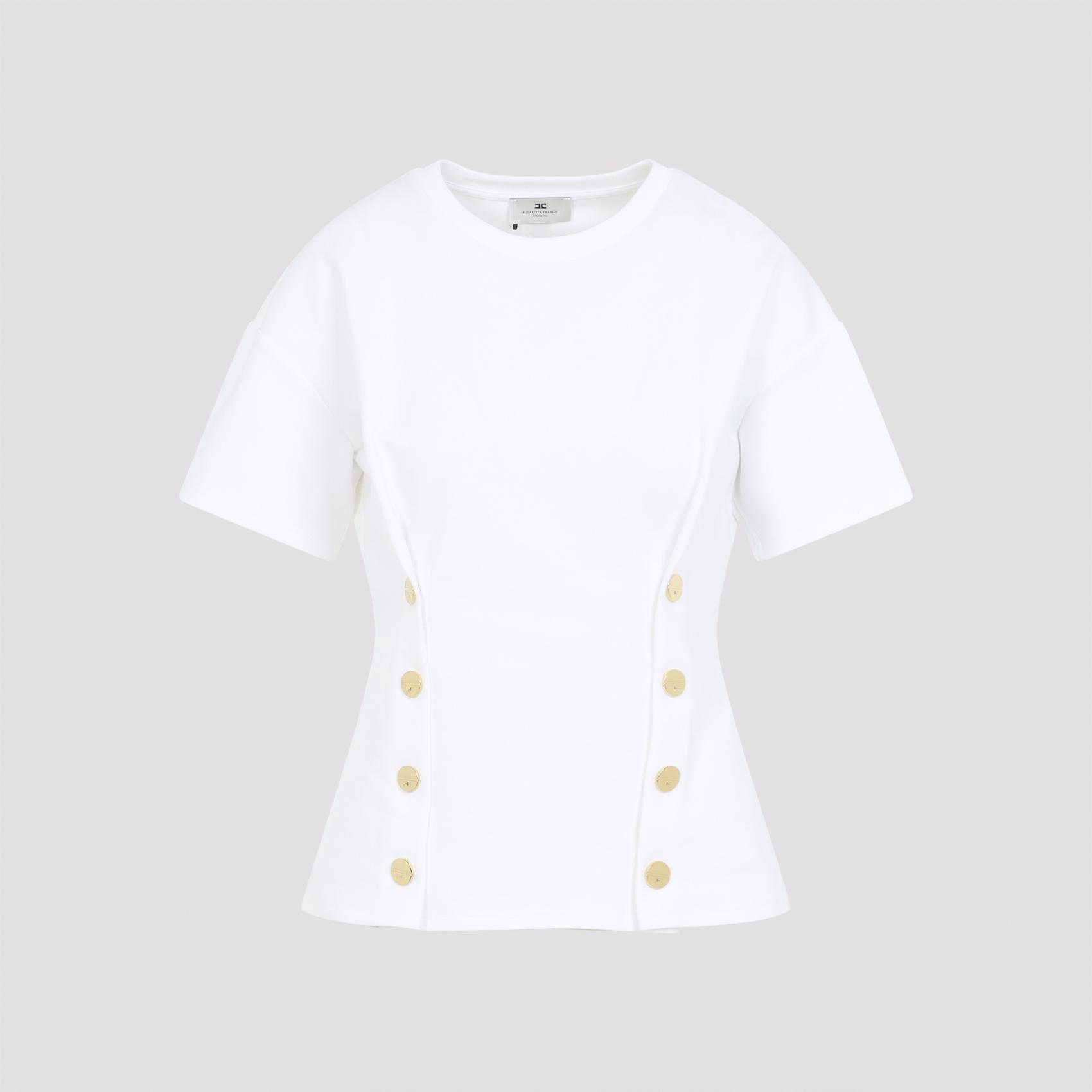 elisabetta franchi gold buttoned t-shirt white cotton polyamide elastane tshirt - women