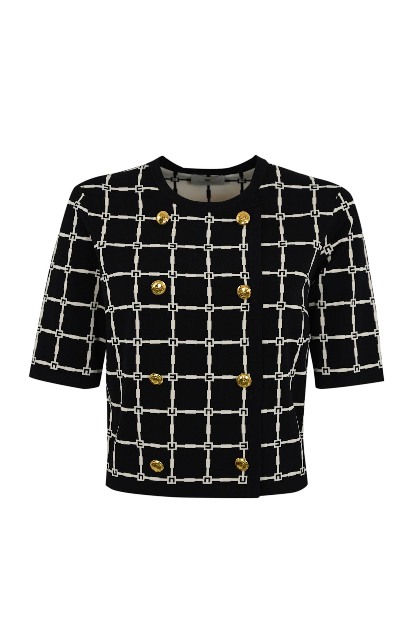 elisabetta franchi jacquard logo cardigan with gold buttons