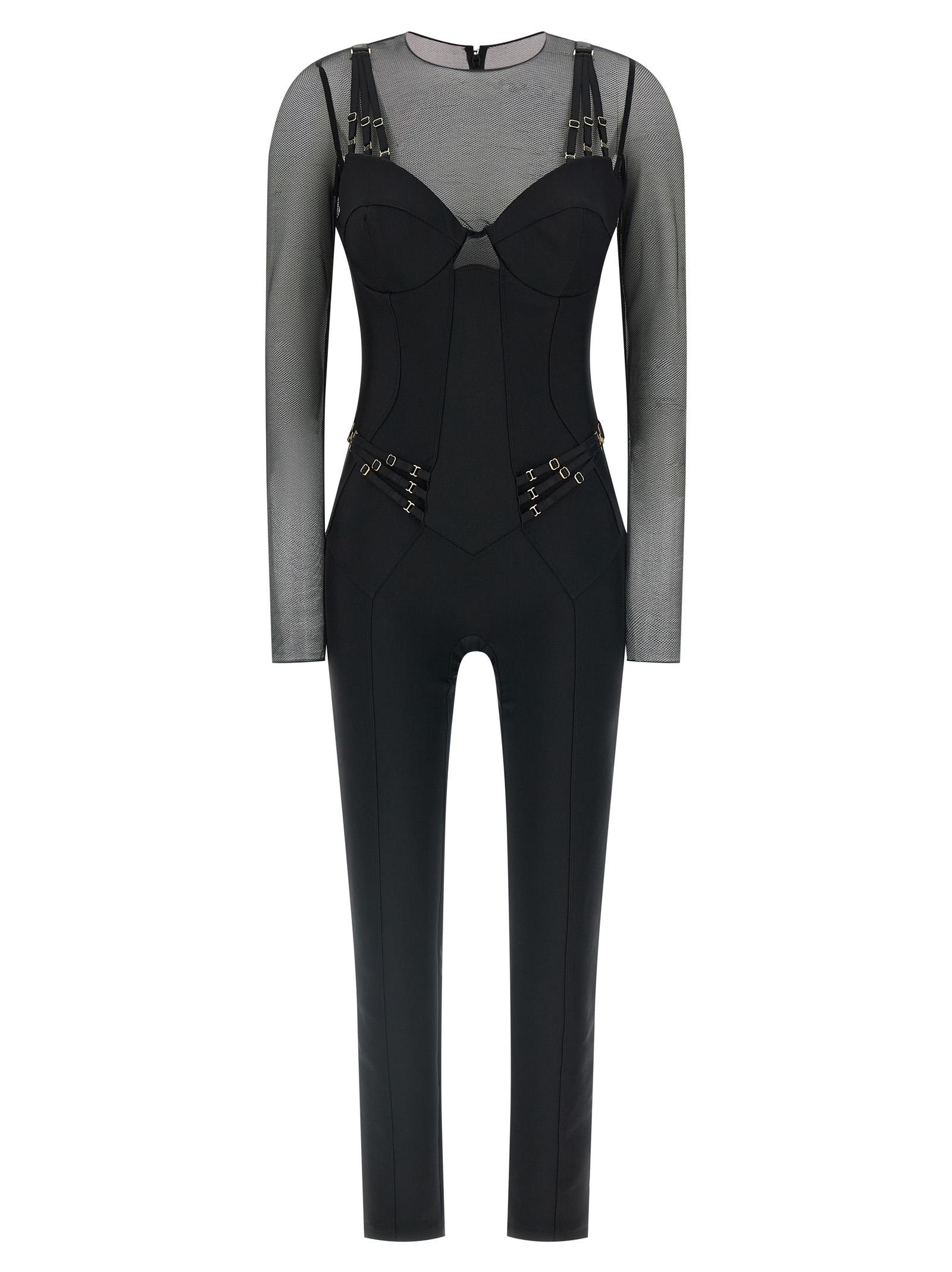 elisabetta franchi jersey and tulle jumpsuit black polyamide jumpsuits - women