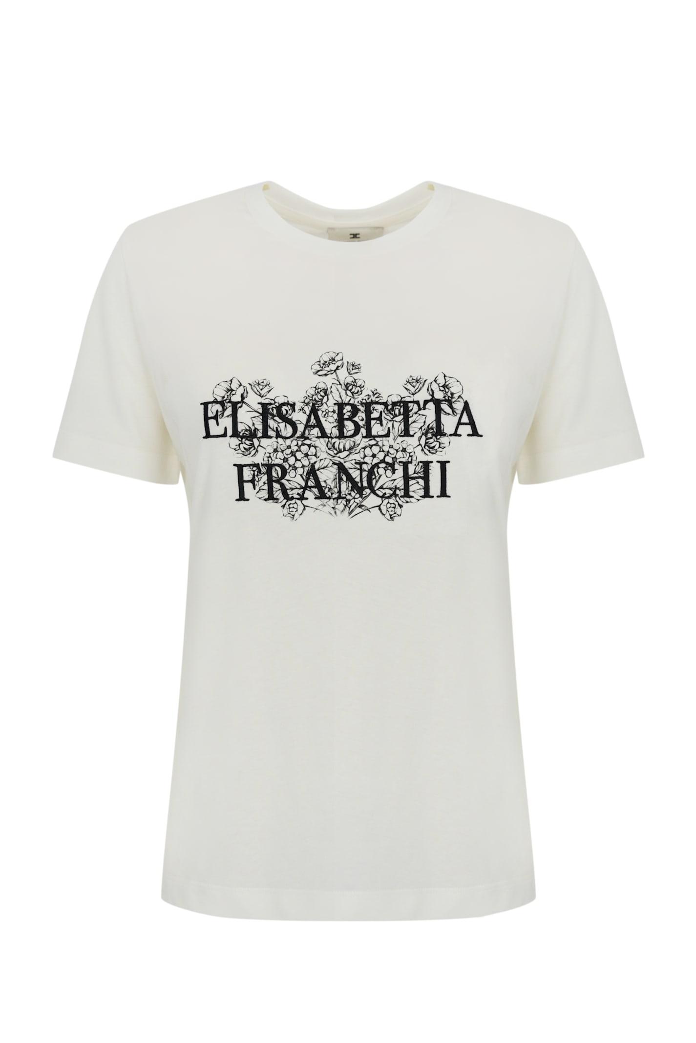 elisabetta franchi jersey t-shirt with logo print and embroidery