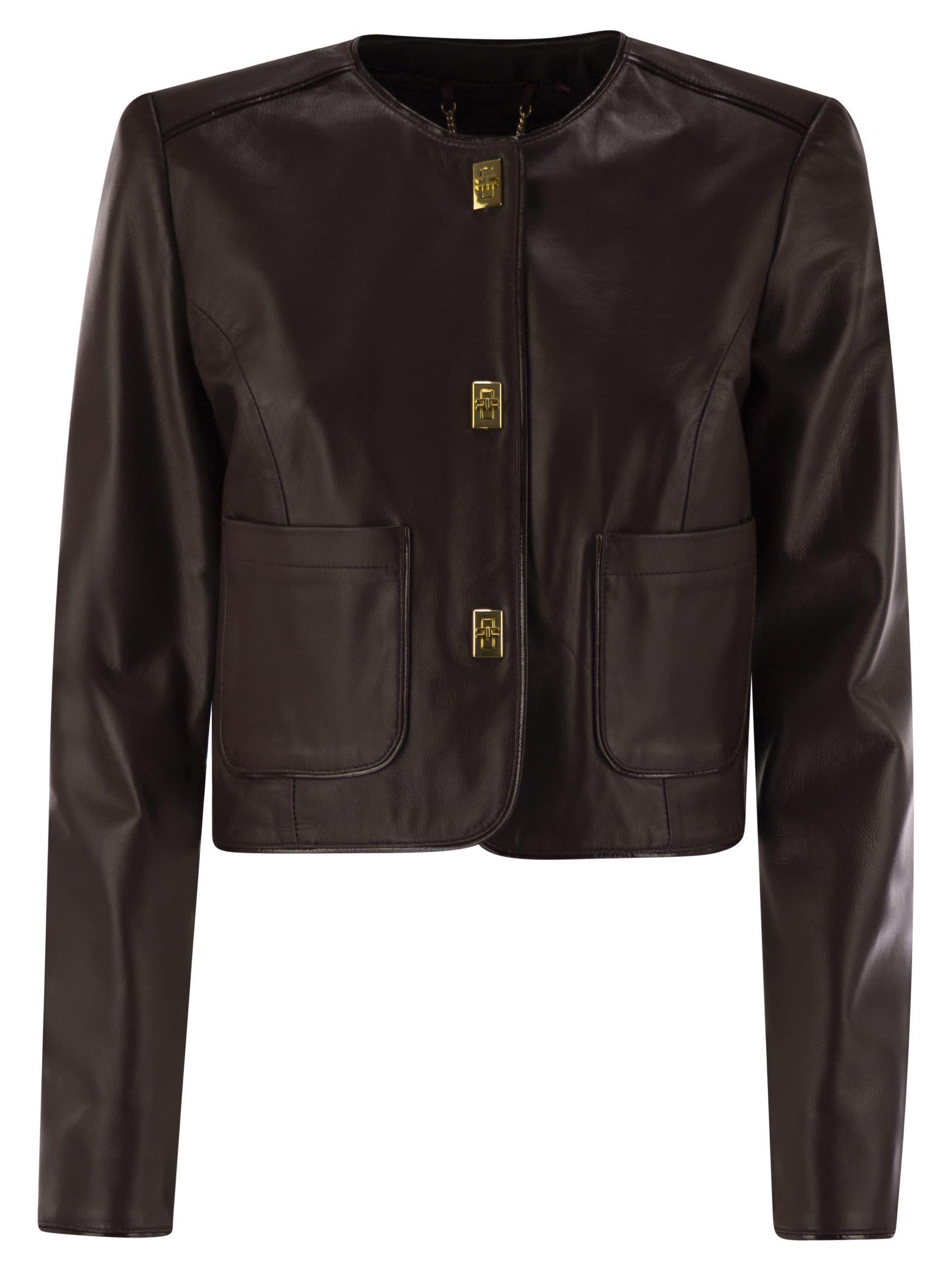elisabetta franchi leather jacket with vinyl details