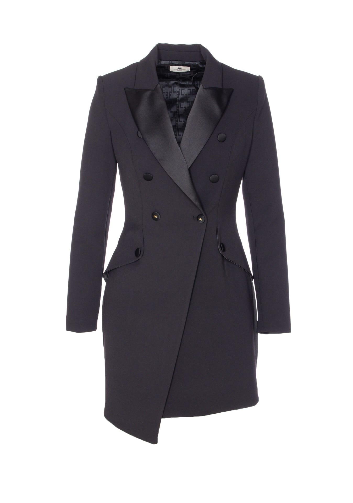 elisabetta franchi lightweight crepe robemanteau with tuxedo details