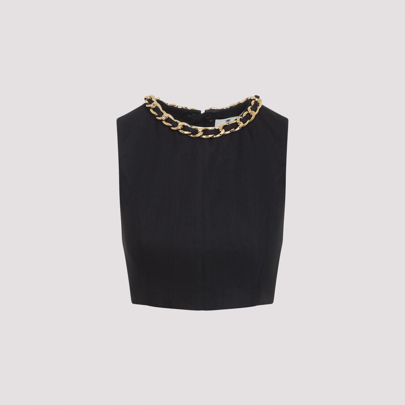 elisabetta franchi linen top with chain black viscose elastane - women