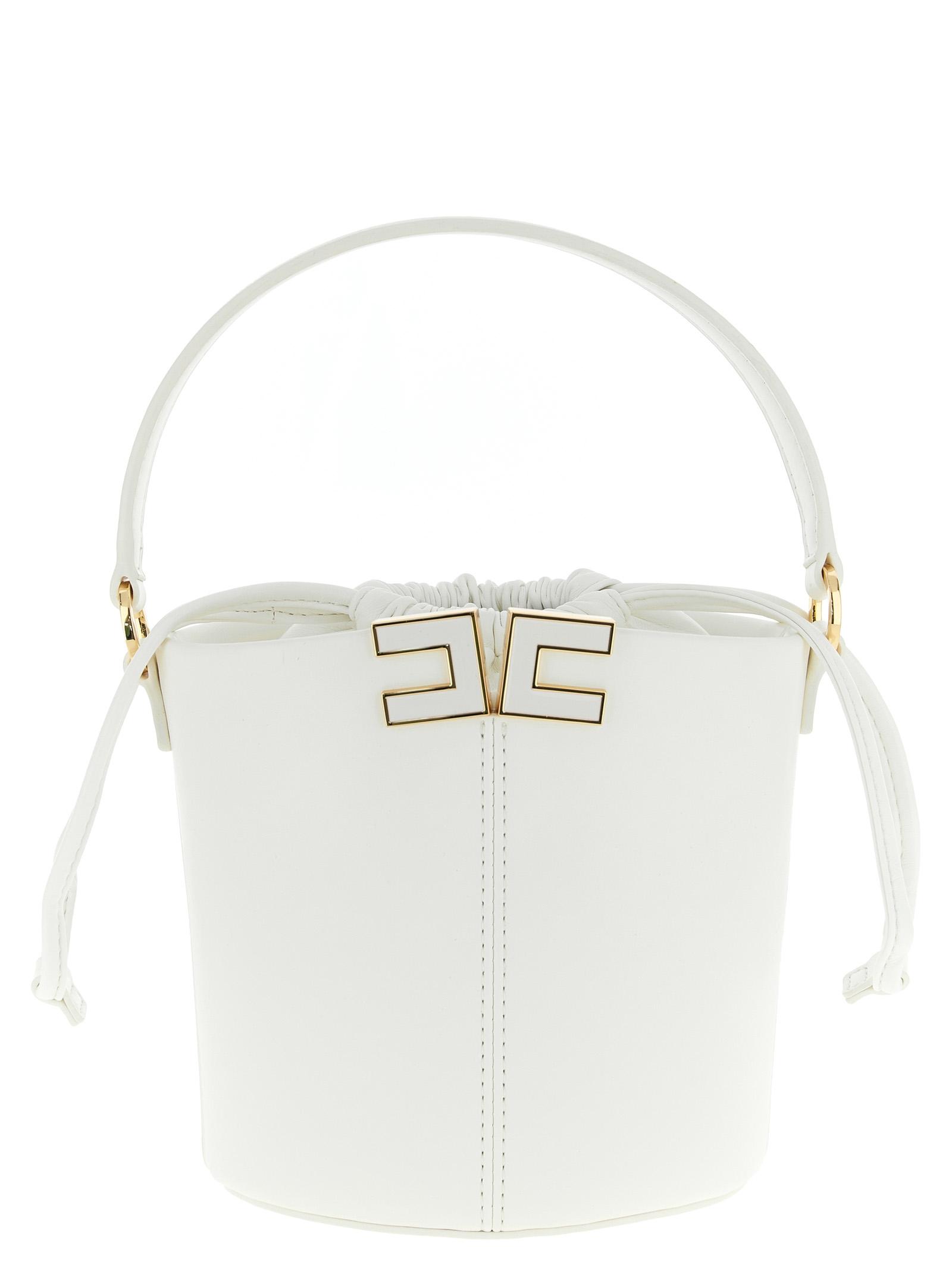 elisabetta franchi logo bucket bag beige polyurethane polyester cotton hand - women