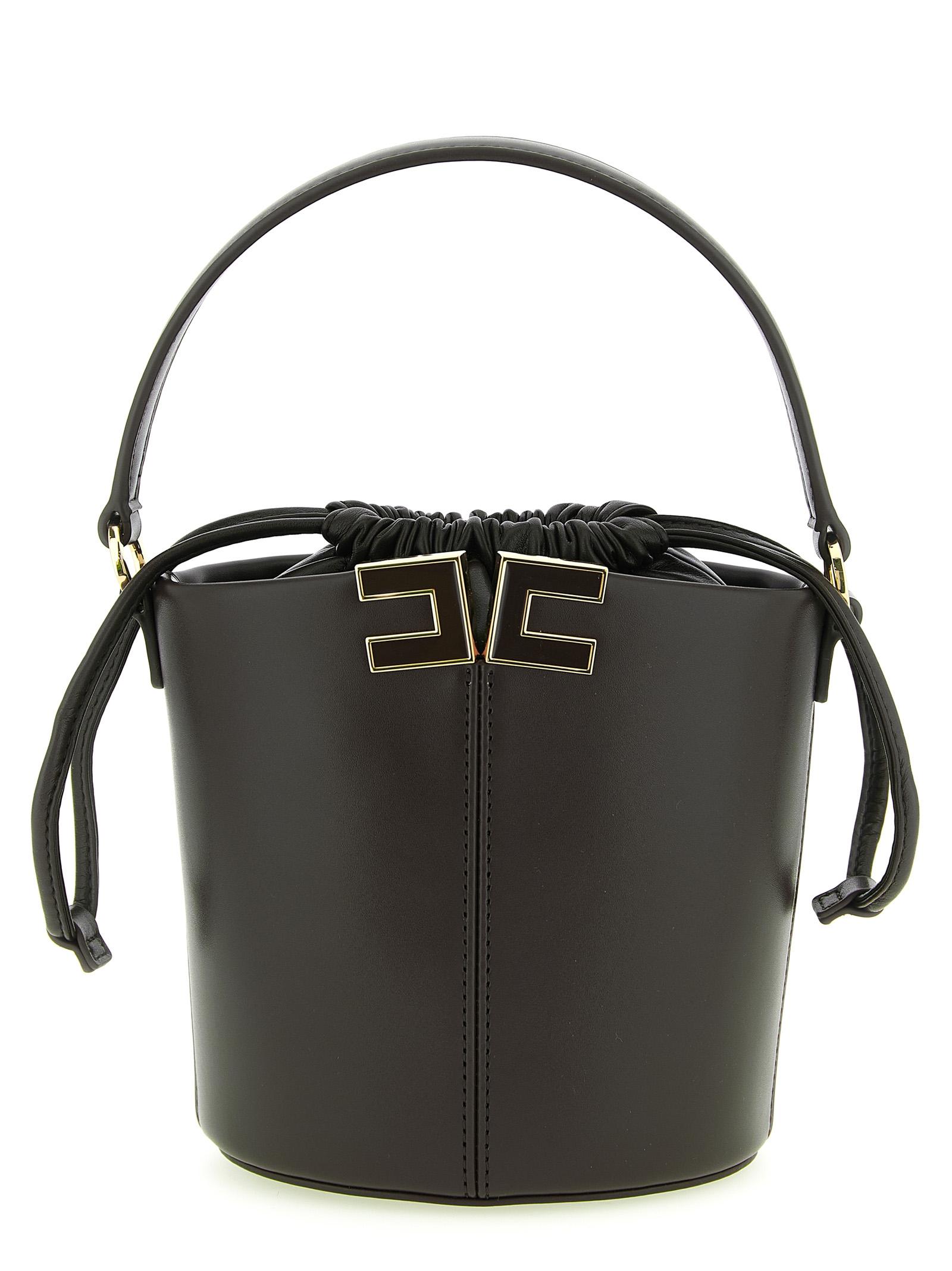 elisabetta franchi logo bucket bag black polyurethane polyester cotton hand - women