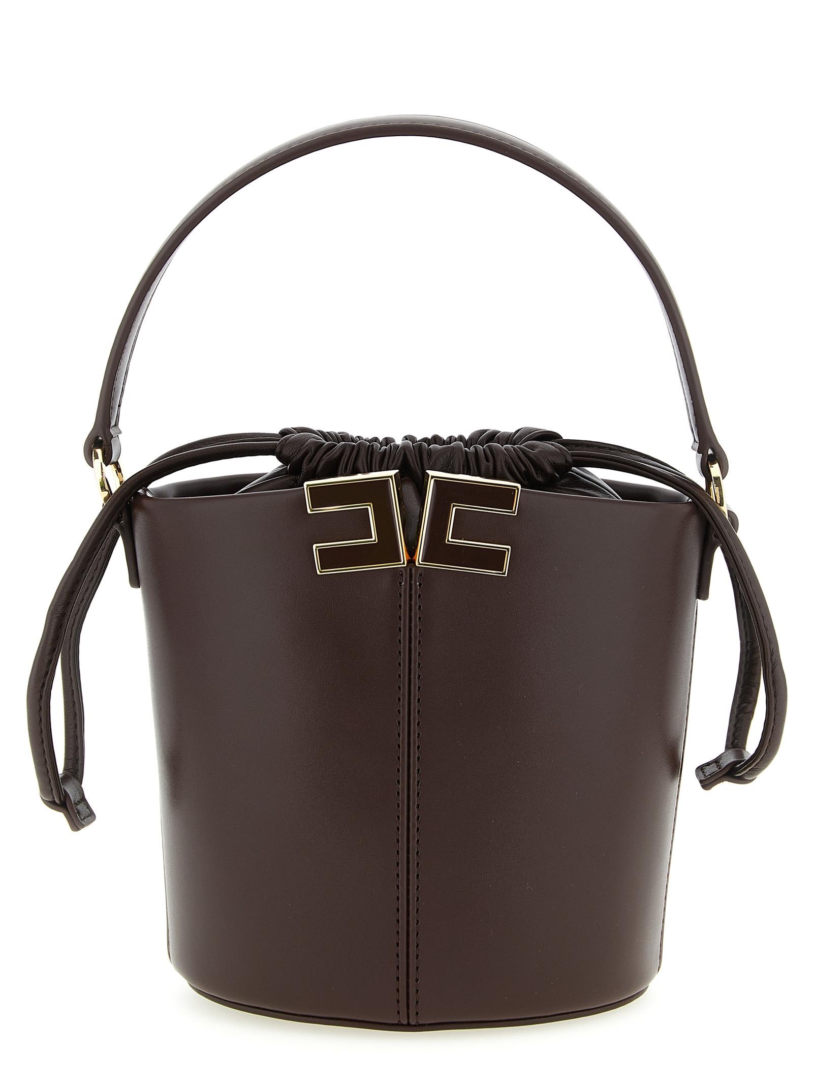 elisabetta franchi logo bucket bag brown polyurethane polyester cotton hand - women