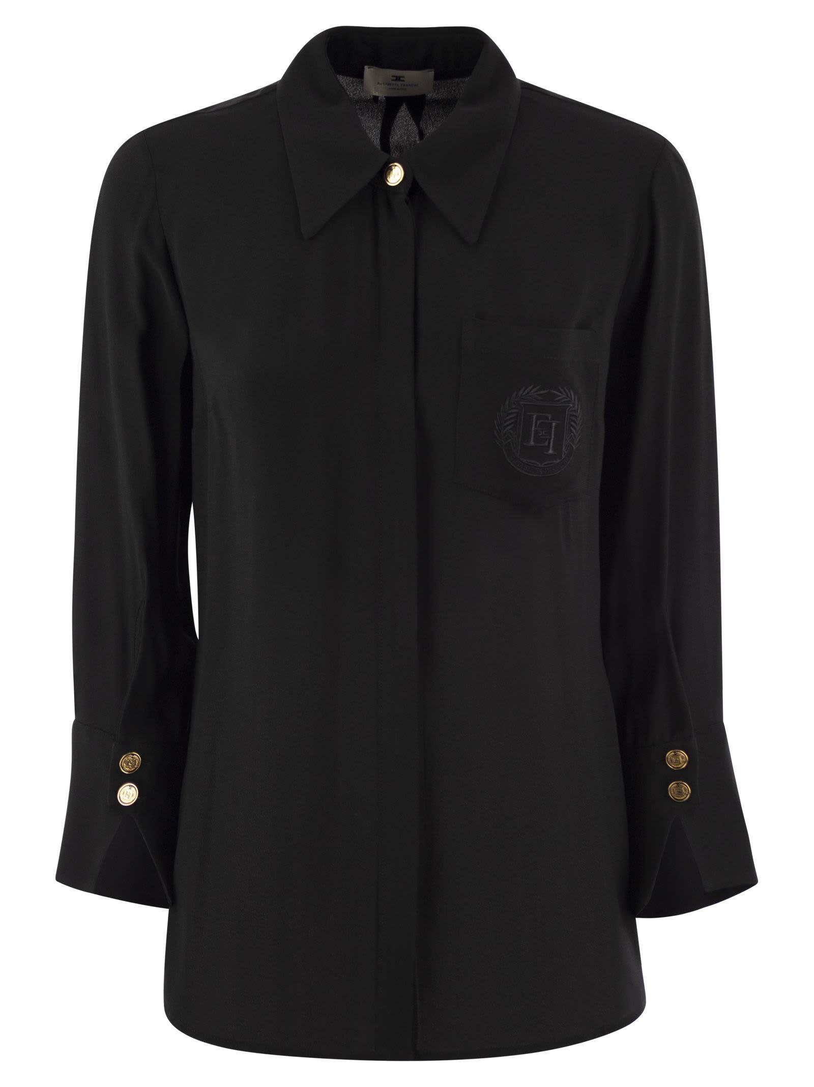 elisabetta franchi logo-embroidered straight hem shirt