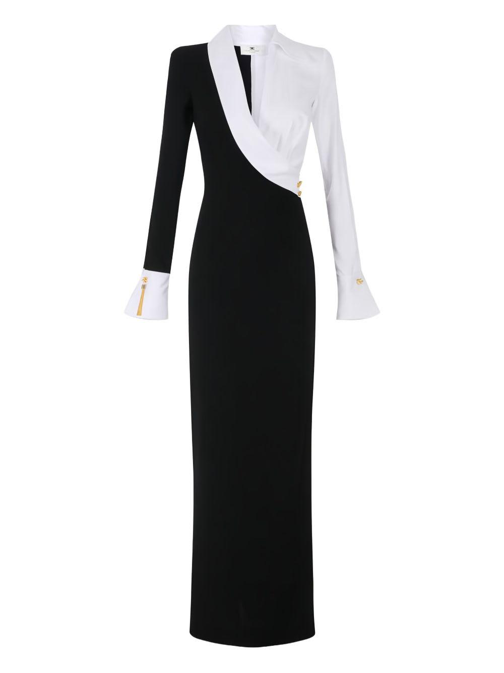 elisabetta franchi long dress with shirt collar and side slit