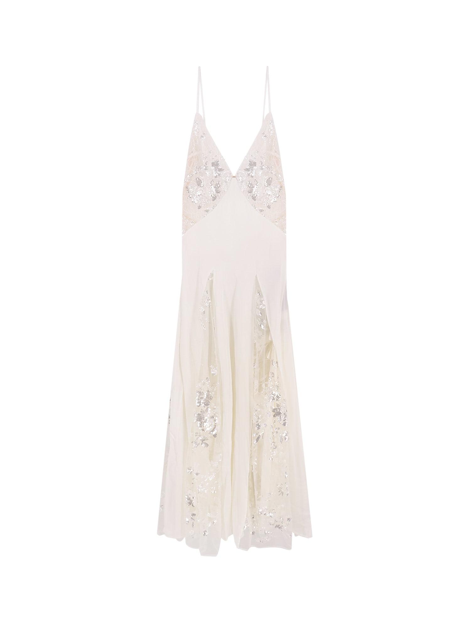 elisabetta franchi red carpet dress in silk georgette fabric and embroidered lace