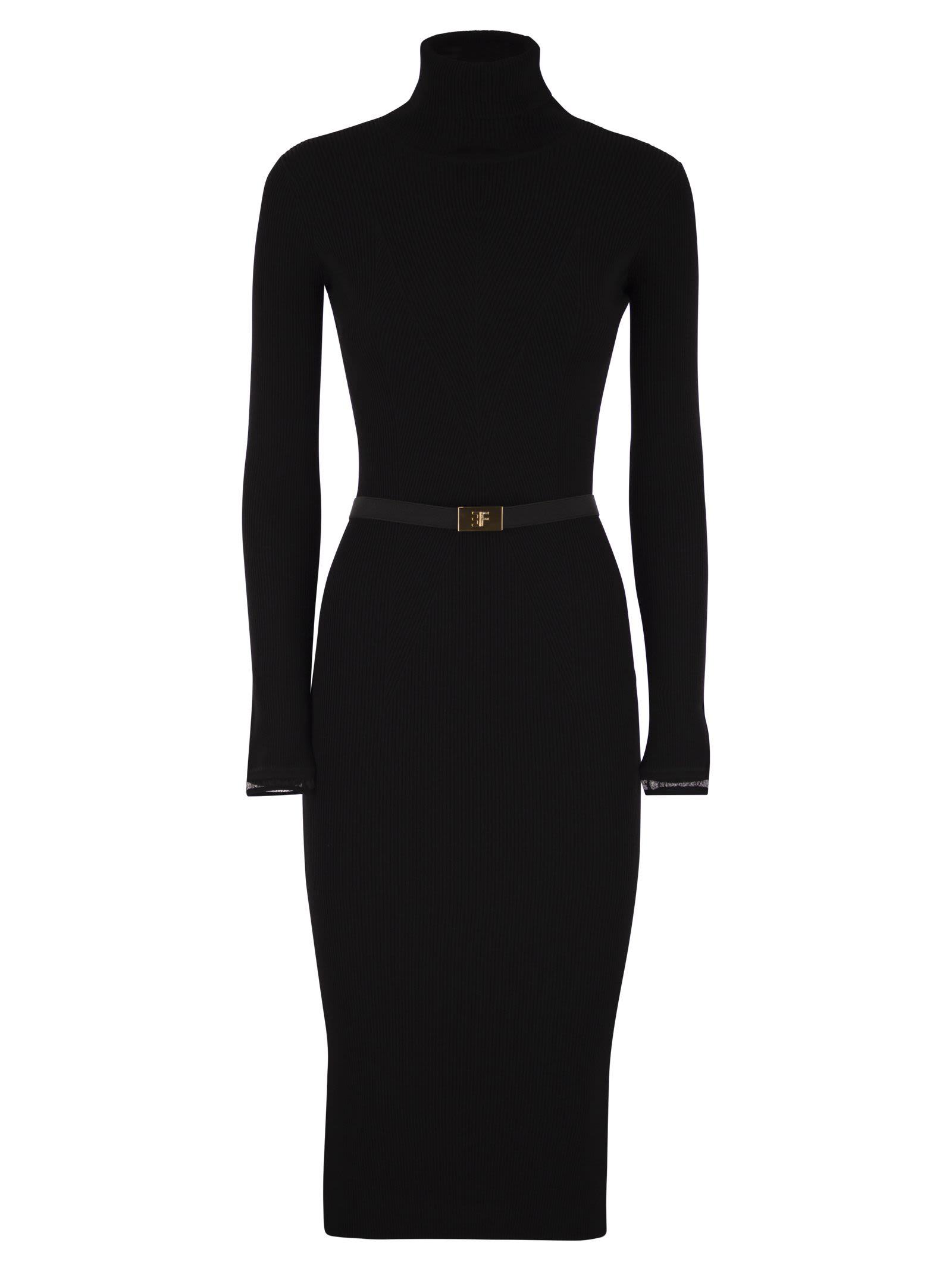 elisabetta franchi ribbed knit dress with belt